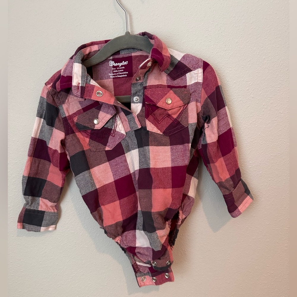 Girls Wrangler plaid onesie